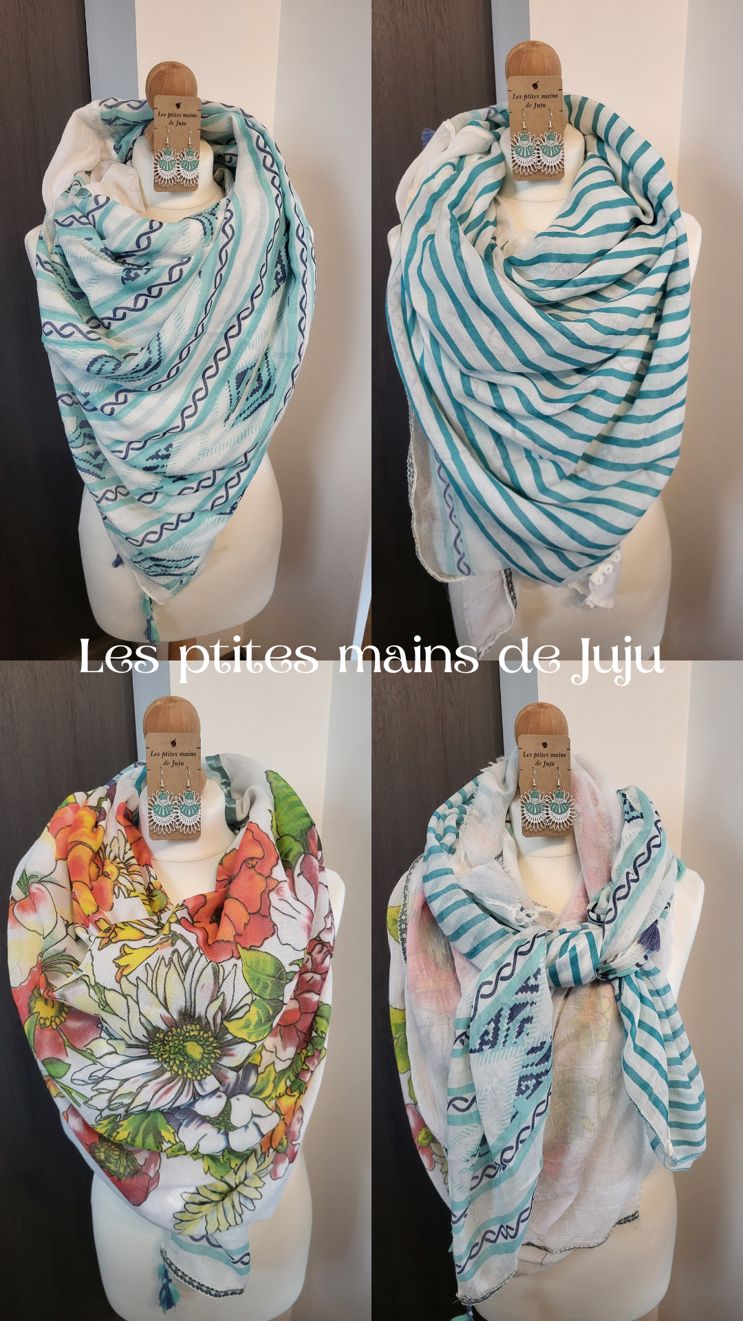 Foulard 4 motifs Turquoise
