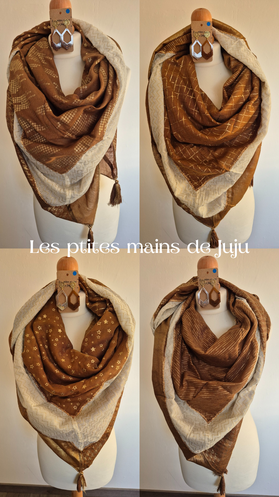 Foulard beige 4 motifs
