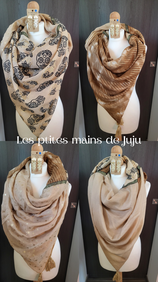 Foulard beige 4 motifs